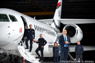 The roll-out of the Falcon 6X, the latest addition to the Falcon Jet family, at Dassault Aviation’s facility in Merignac, France. © Dassault Aviation - V. Almansa