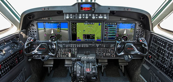 The King Air 260 cockpit features enhancements including a new autothrottle, a new digital pressurisation controller and a Multi-Scan weather radar system