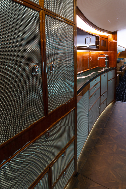 The galley has an unusual metal design