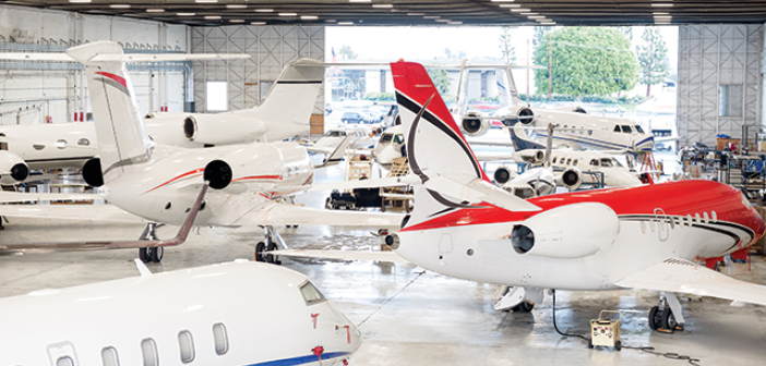 A Clay Lacy maintenance facility at Van Nuys Airport in Los Angeles, California