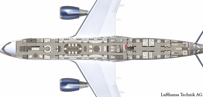 The floorplan of the Explorer design concept by Lufthansa Technik
