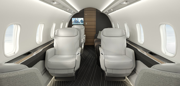 The Challenger 3500 interior, facing aft