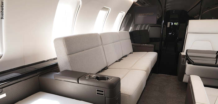 The aft divan area on the Challenger 605 displayed