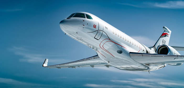 Exterior view of Falcon 6X in flight